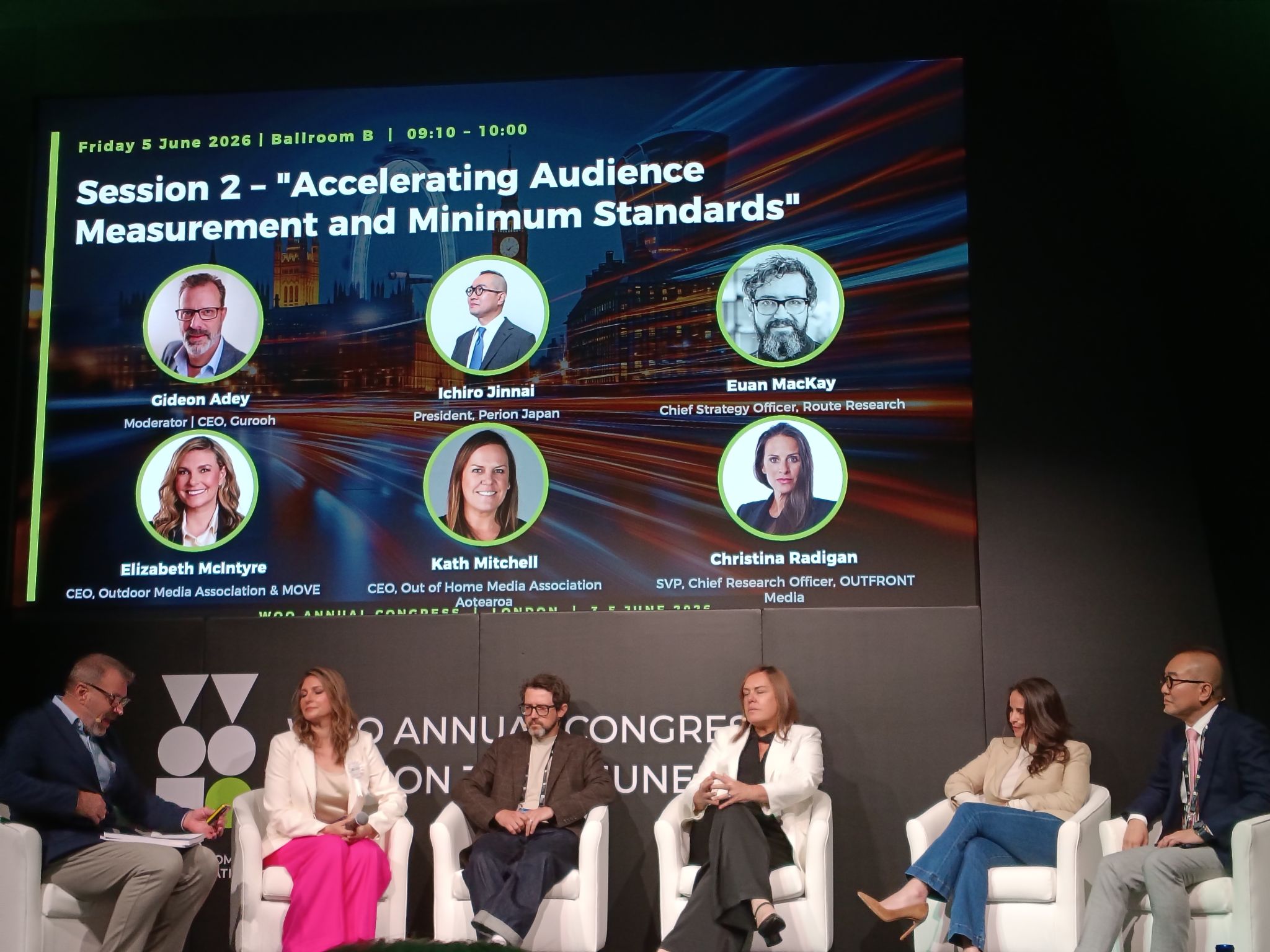 Panel discussion on audience measurement standards at an industry conference.
