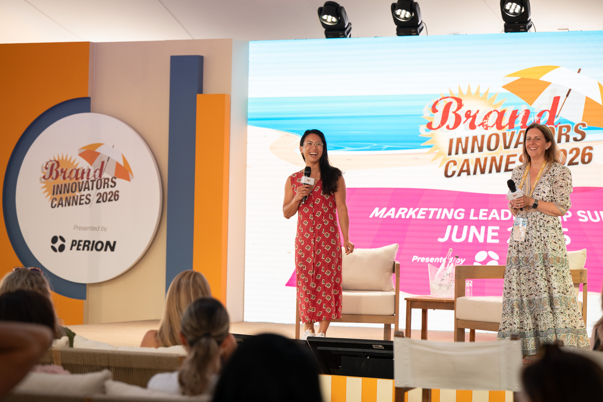 Two speakers on stage at Brand Innovators Cannes 2026 event