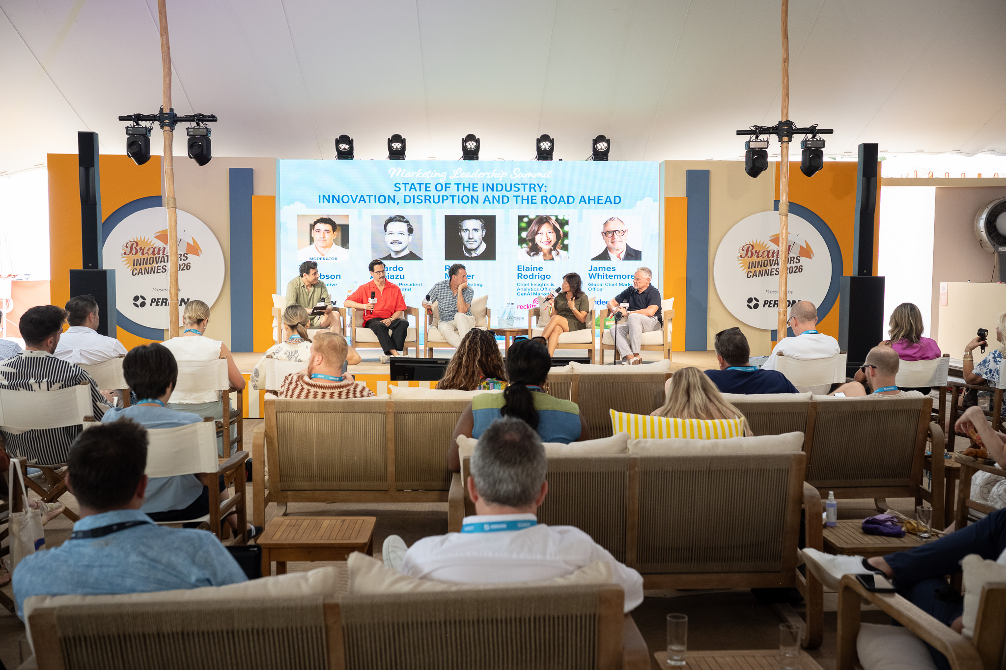 Audience attends fireside chat at Brand Innovators Cannes 2026 event.